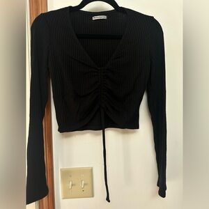 REFORMATION Black Ribbed Long Sleeve Top